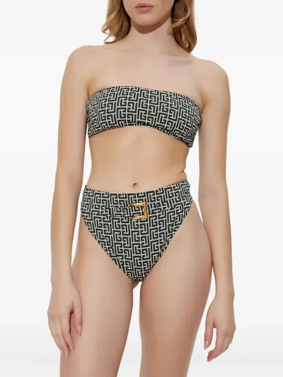 Balmain Geometric-print Belted Bikini In Multi