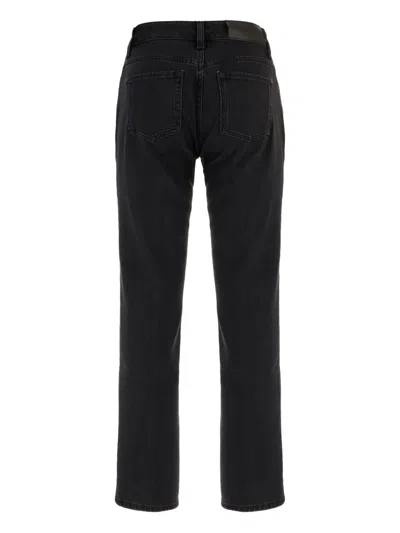 7 For All Mankind Five-pocket Stretch Denim Tapered Trousers In Black