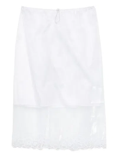 Cecilie Bahnsen Midi Skirt With Floral Embroidery And Back Slit In White