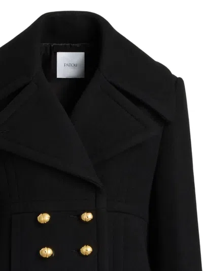 Patou Double-breasted Wool Blend Coat In Black