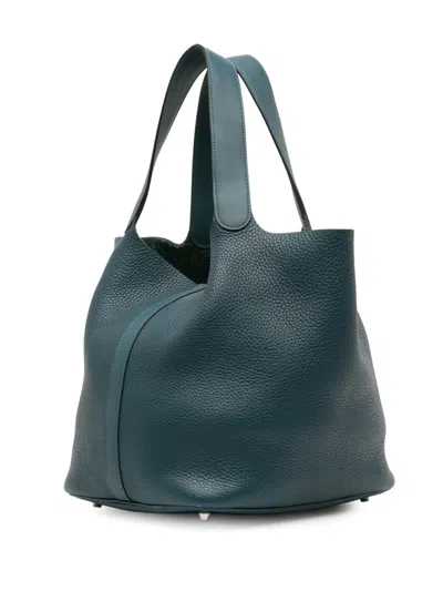 Pre-owned Hermes 2015 Clemence Picotin Lock 26 Handbag In Blue