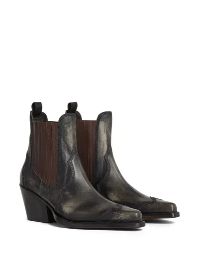 Dsquared2 D2 X Magliano Black Ankle Boots With Elastic Panels On The Side In Leather Man In Multi