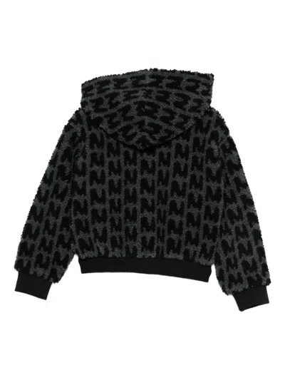 Msgm Monogram-pattern Zip-up Hoodie In Black