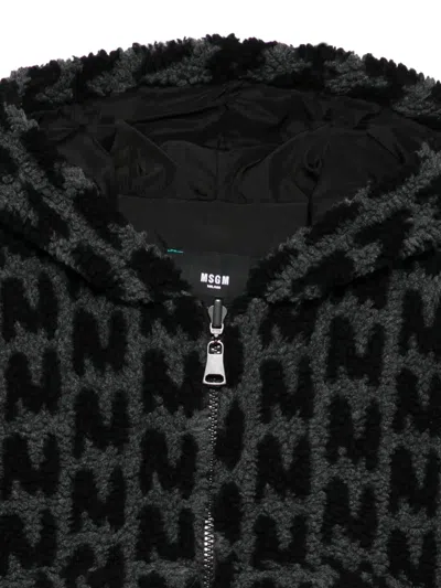 Msgm Monogram-pattern Zip-up Hoodie In Black