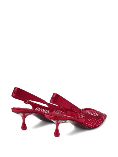 Jimmy Choo Amel 50 Crystal-embellished Mesh And Satin Slingback Pumps In Red