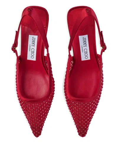 Jimmy Choo Amel 50 Crystal-embellished Mesh And Satin Slingback Pumps In Red
