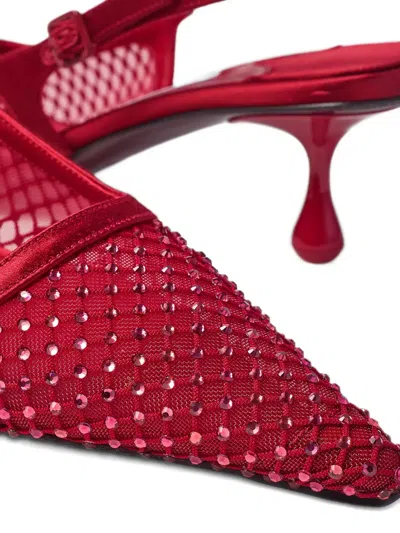Jimmy Choo Amel 50 Crystal-embellished Mesh And Satin Slingback Pumps In Red
