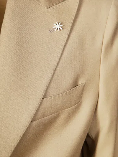 Manuel Ritz Brooch-detail Single-breasted Suit In Neutral