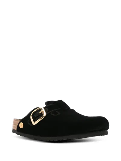Birkenstock Boston Big Buckle Velvet Mule In Black