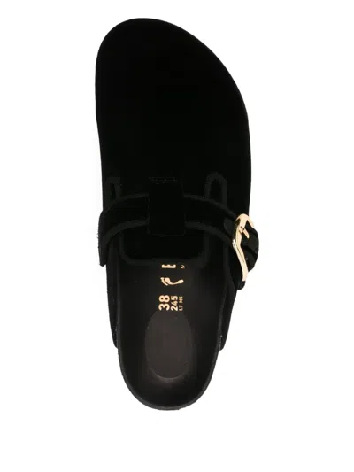 Birkenstock Boston Big Buckle Velvet Mule In Black