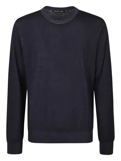 Michael Kors Merino Wool Crew Neck Long Sleeve Sweater In Blue