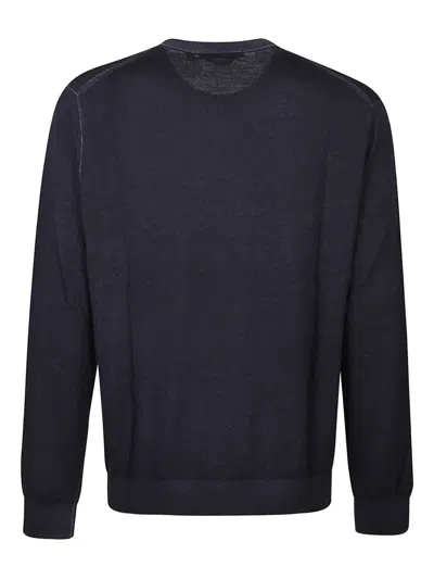 Michael Kors Merino Wool Crew Neck Long Sleeve Sweater In Blue
