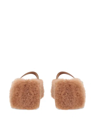 Ferragamo Ballerina Shoes With Buckle And Faux Fur In Brown