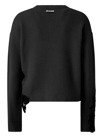Pinko Vertical Striped Black Sweater In Black