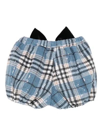 Alapage Bow-detail Plaid Shorts In Blue
