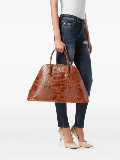 Philipp Plein Majestic Cocco Shiny Shoulder Bag In Brown