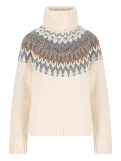 Bogner Ingrid Jacquard Cashmere Turtleneck Sweater In Neutral
