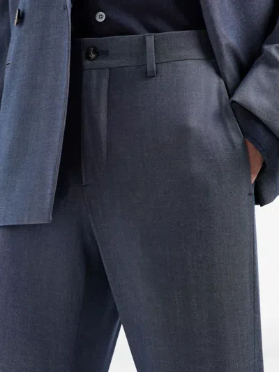 Giorgio Armani Soho Line Double-breasted Denim-effect Cashmere And Stretch Cotton Suit In Blue