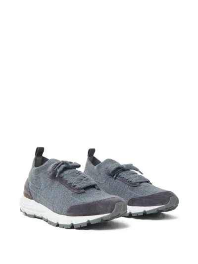 Peserico Suede-panel Sneakers In Blue