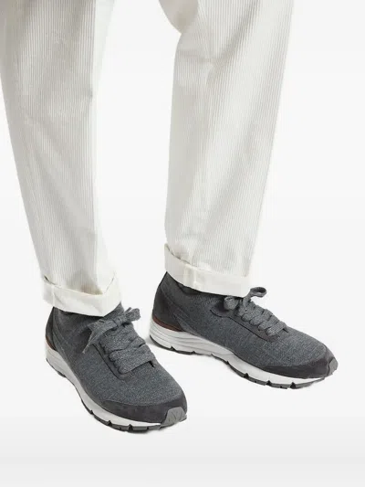 Peserico Suede-panel Sneakers In Blue