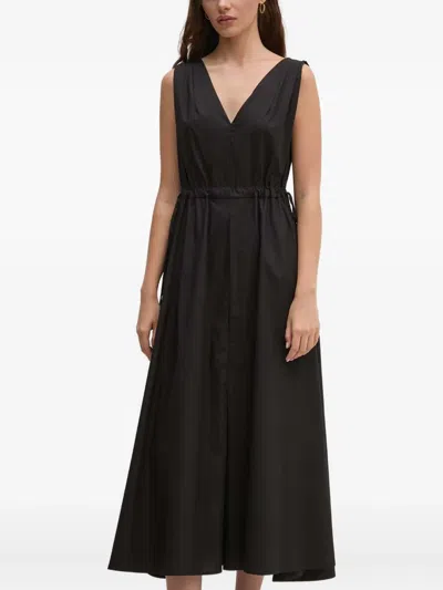 Sandro Ferrone Drawstring-waist V-neck Midi Dress In Black