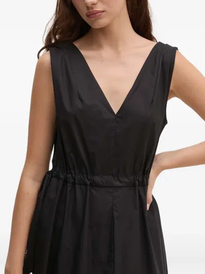 Sandro Ferrone Drawstring-waist V-neck Midi Dress In Black