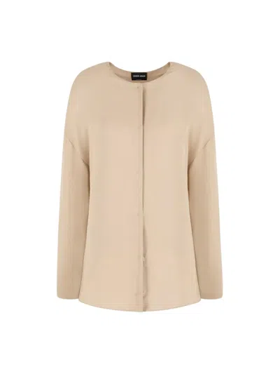 Giorgio Armani Button-front Long-sleeve Shirt In Neutral