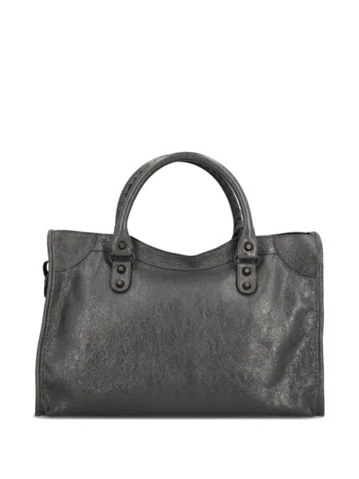 Balenciaga Le City Medium Crinkled Leather Top-handle Bag In Gray