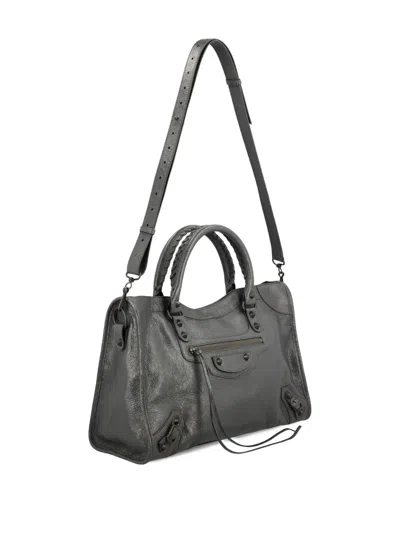 Balenciaga Le City Medium Crinkled Leather Top-handle Bag In Gray