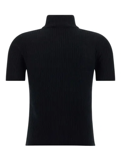 Max Mara Short-sleeved Wool Turtleneck Top In Black