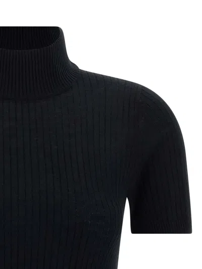 Max Mara Short-sleeved Wool Turtleneck Top In Black