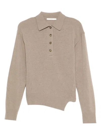 3311 Button-placket Asymmetric Knitted Top In Neutral