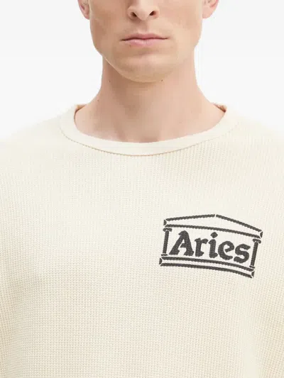 Aries Logo Waffle-pattern Sweatshirt In Neutral