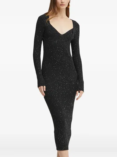 Hugo Boss Long-sleeved Knitted Dress With Sequin Embellishments In Black