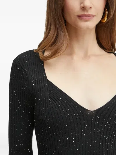 Hugo Boss Long-sleeved Knitted Dress With Sequin Embellishments In Black