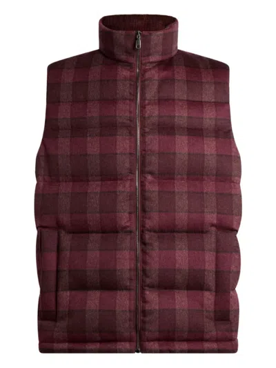 Etro Wool And Cashmere Down Gilet With Check Motif In Burgundy