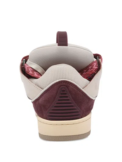 Lanvin Curb Leather And Fabric Sneakers In Beige And Burgundy In Red