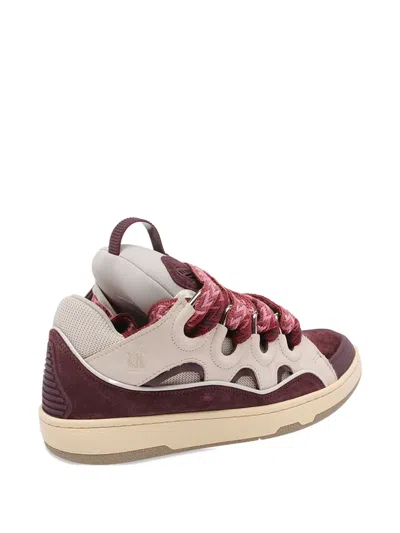 Lanvin Curb Leather And Fabric Sneakers In Beige And Burgundy In Red