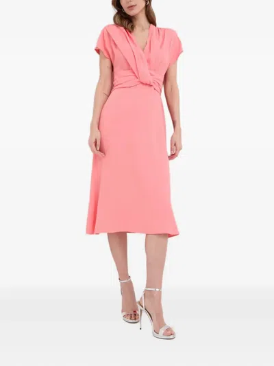 Hugo Boss Twisted-detail V-neck Dress In Pink