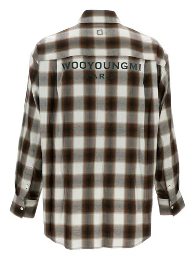 Wooyoungmi Green Shirt With Logo Patch On The Front And All-over Check Motif In Cotton Blend Man In Multi