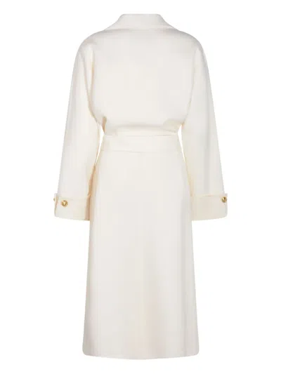 Elisabetta Franchi Long White Milk Wool Coat With Belt In Neutral