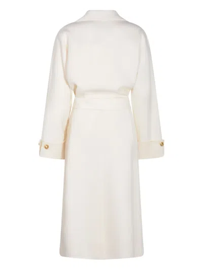 Elisabetta Franchi Long White Milk Wool Coat With Belt In Neutral