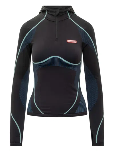 Casablanca Slim Fit Hooded Long Sleeve Top In Black