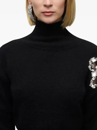 晶饰簇花卉高领毛衣