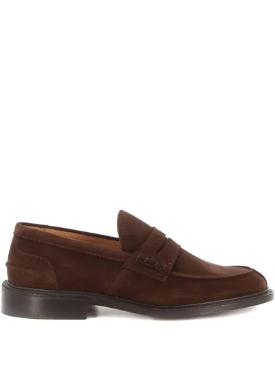 Tricker's Chocolate Suede James Loafer With Leather Sole In Black