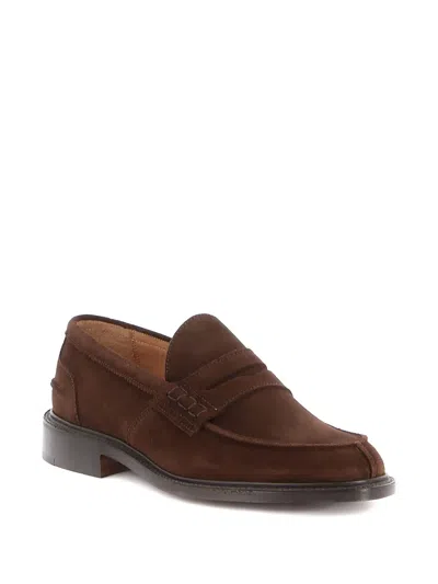 Tricker's Chocolate Suede James Loafer With Leather Sole In Black