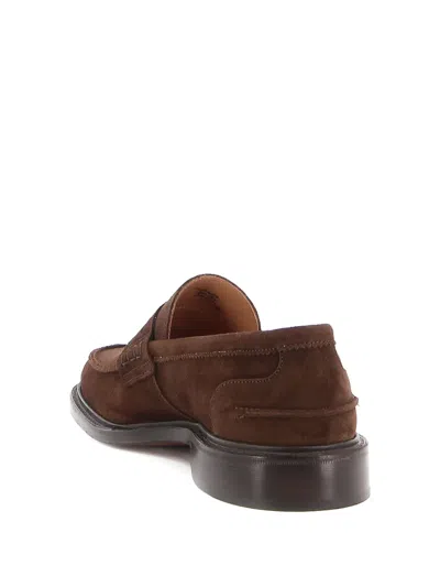 Tricker's Chocolate Suede James Loafer With Leather Sole In Black