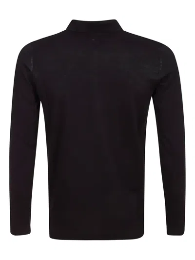 Alpha Industries Long-sleeve Three-button Polo Shirt In Black