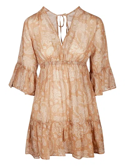 Mc2 Saint Barth Ramie Elegant Paisley Print Dress In Brown