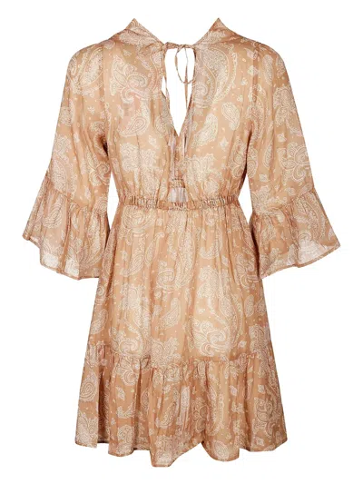 Mc2 Saint Barth Ramie Elegant Paisley Print Dress In Brown